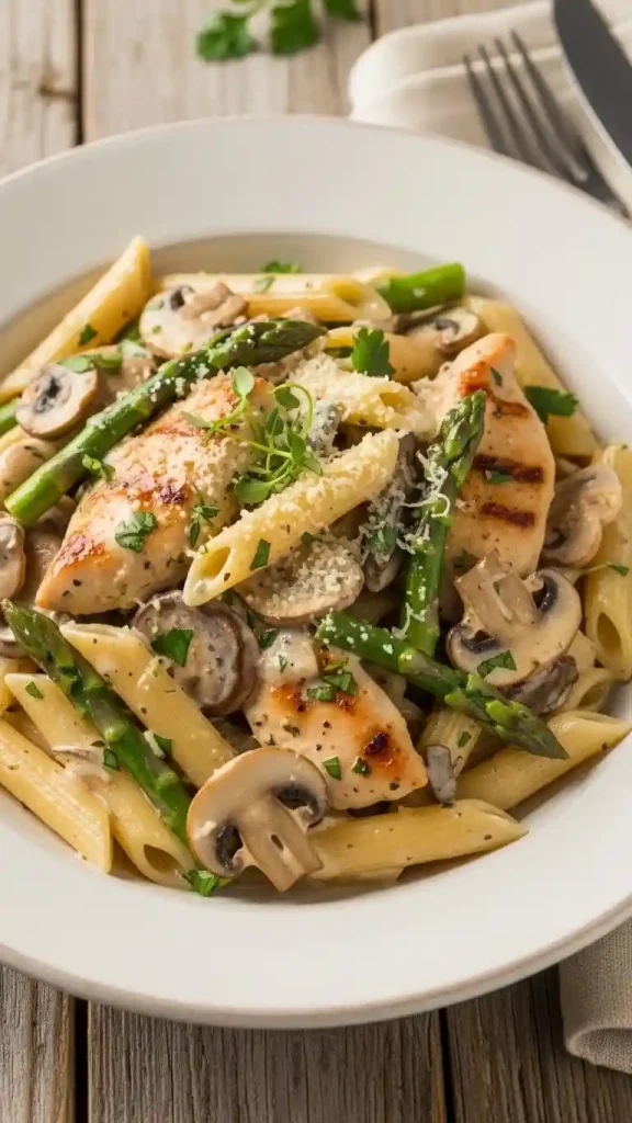 how to serve Creamy Mushroom & Asparagus Chicken Penne